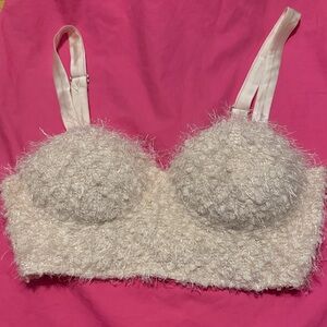 Women's Cream Textured crop top